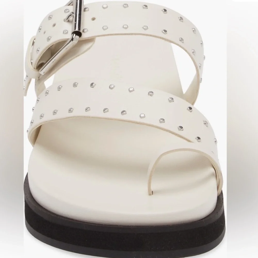 Studded Cream Toe-Loop Slide Sandal
